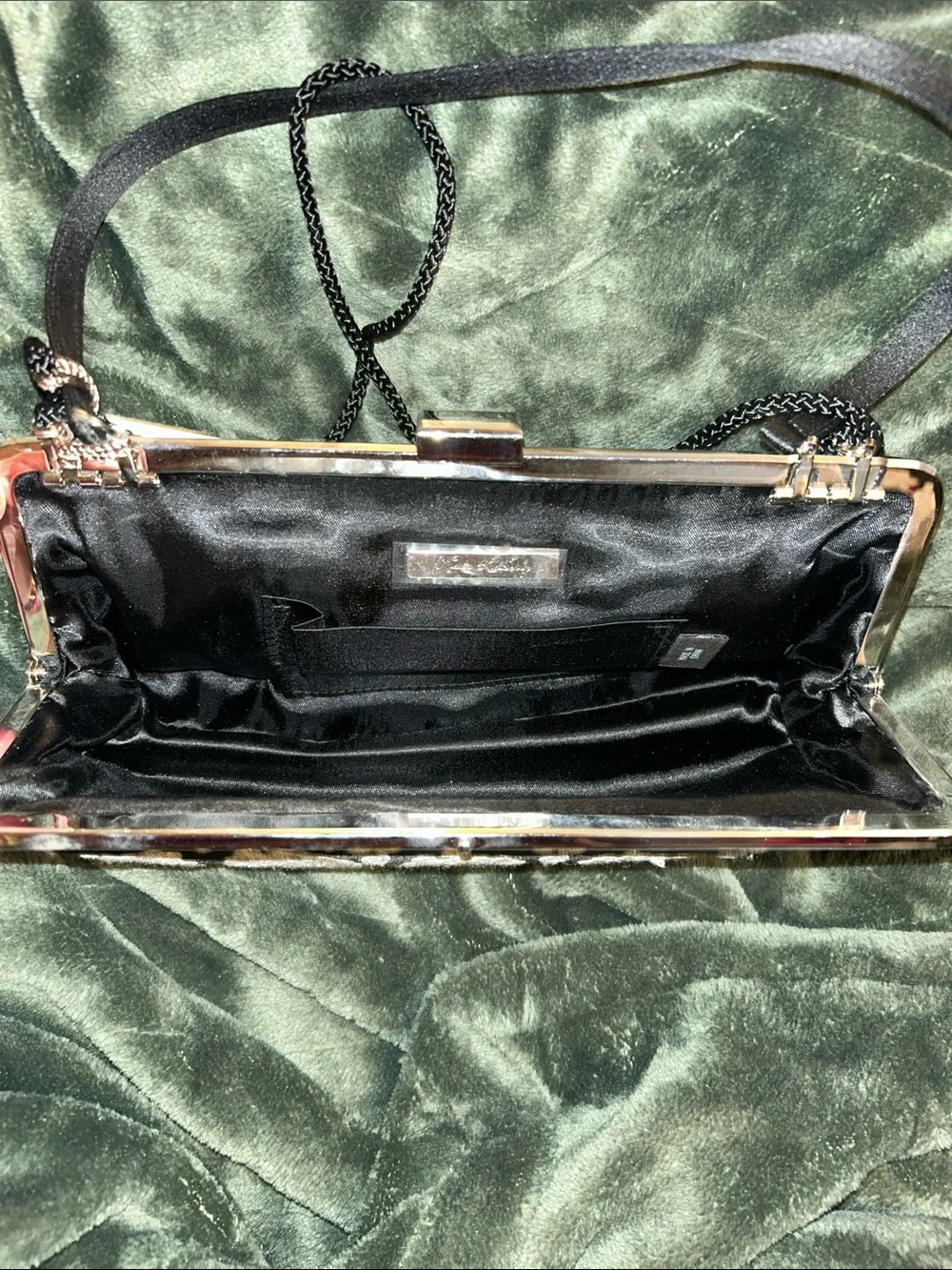 Kate Landry Black Clutch with Silver Floral Embroidery